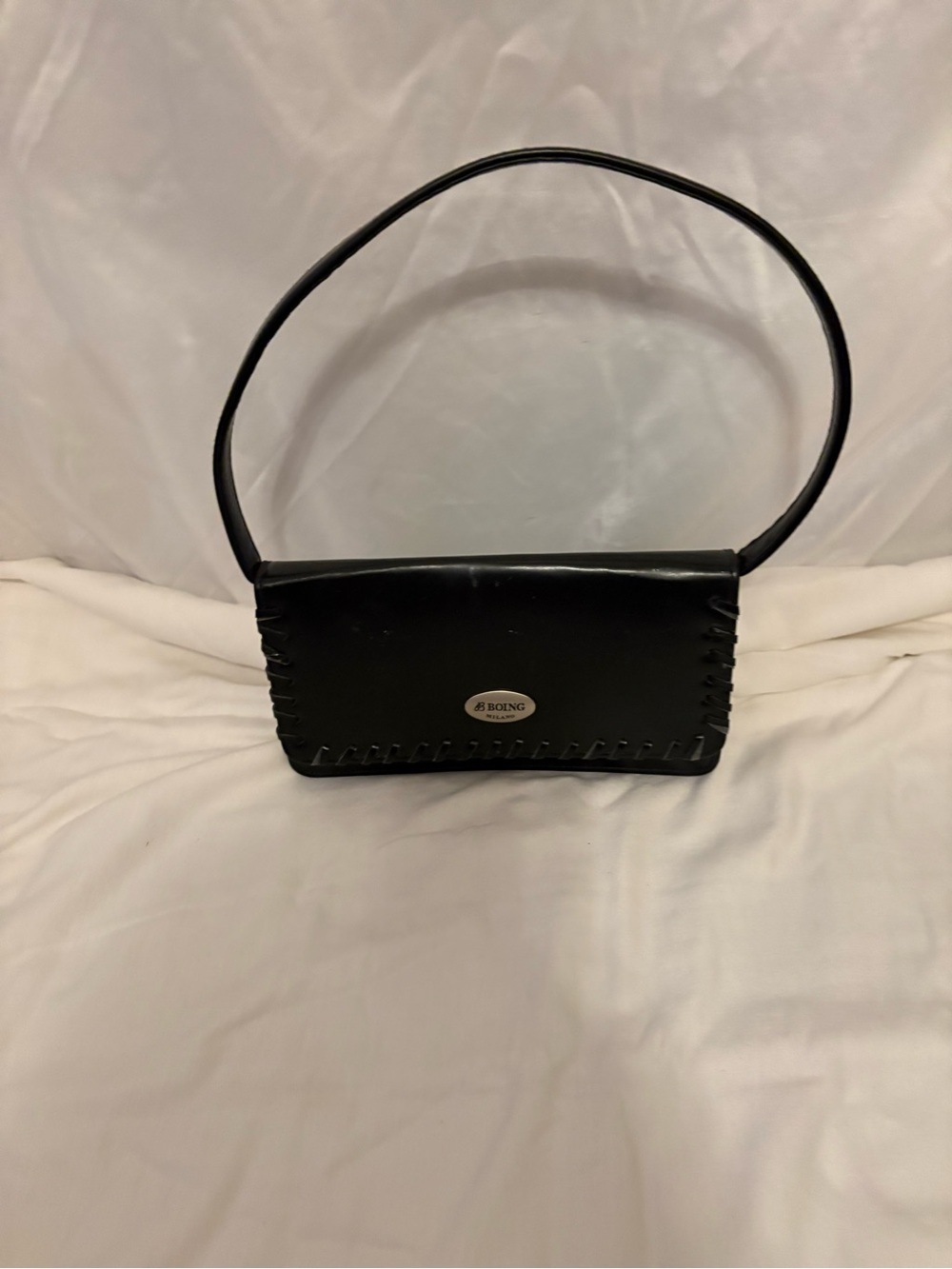 Black Shoulder Bag with Whipstitch Edge